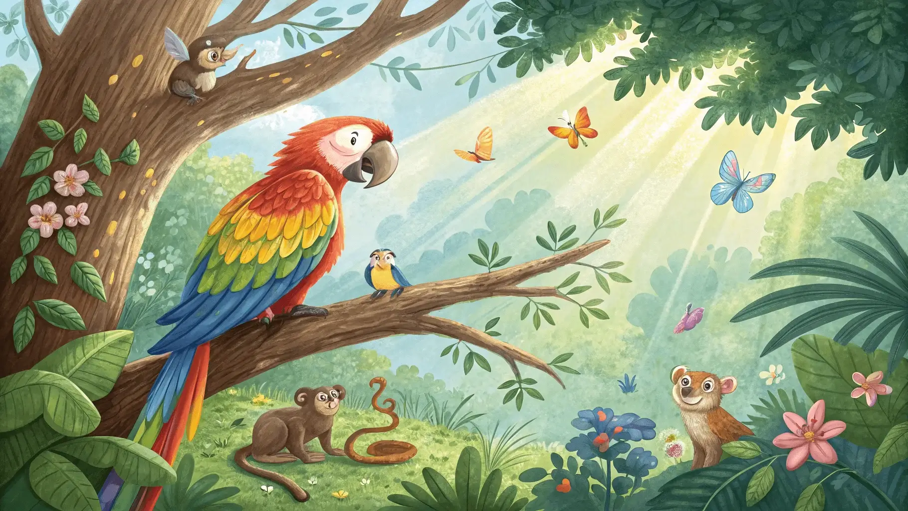 قصص قبل النوم للأطفال سن 6: قصة الببغاء الذي تعلم الصدق